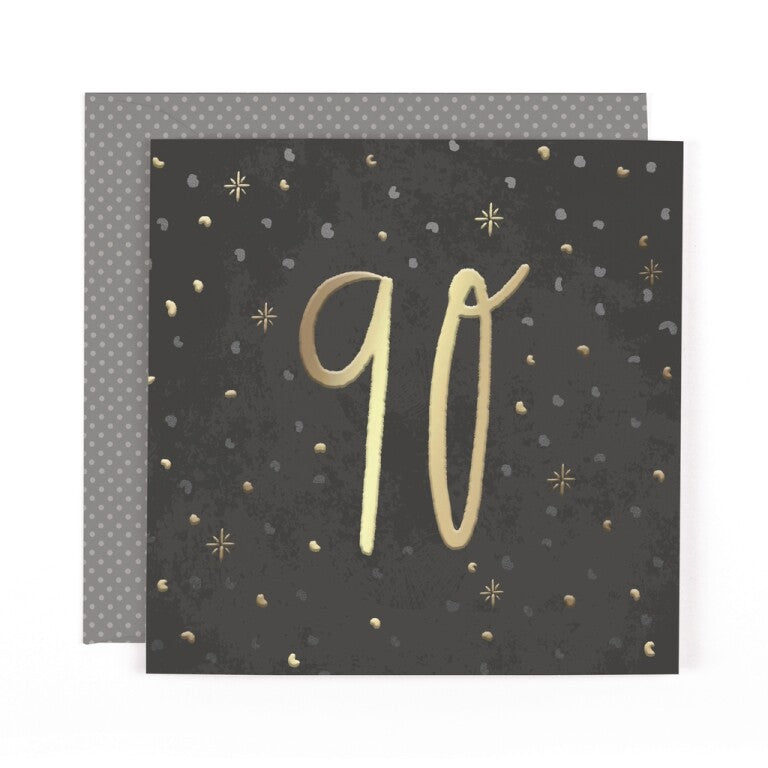Stunning Foiled Birthday Card For 90th Birthday, With Bespoke Dotty Envelope - Anise Greeting Card by Hotchpotch London Size 6 x 6 inches