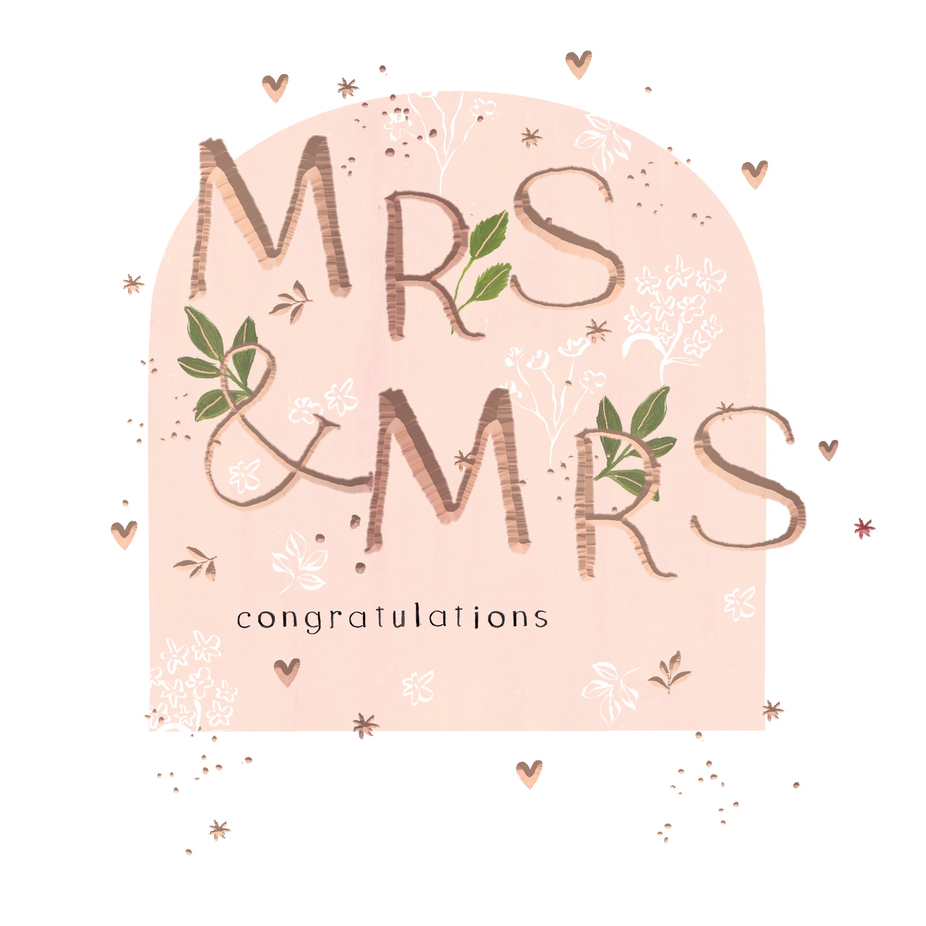 Luxury Foiled Mrs & Mrs Wedding Card - Contemporary Greeting Card, Botanique Range by Hotchpotch London 6 x 6