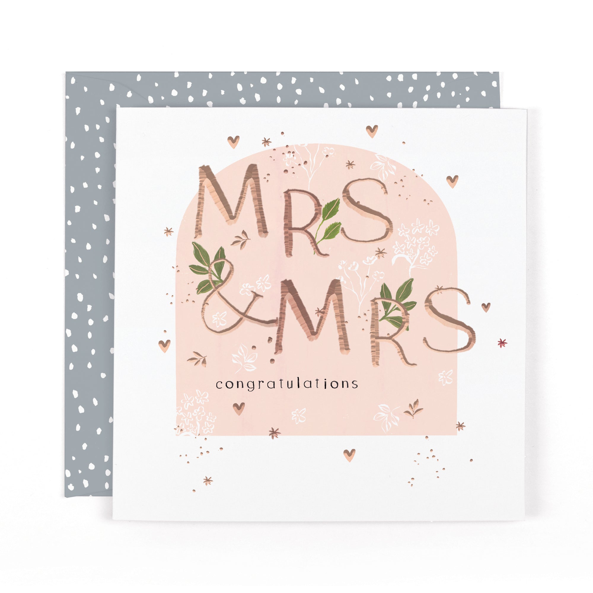 Luxury Foiled Mrs & Mrs Wedding Card - Contemporary Greeting Card, Botanique Range by Hotchpotch London 6 x 6