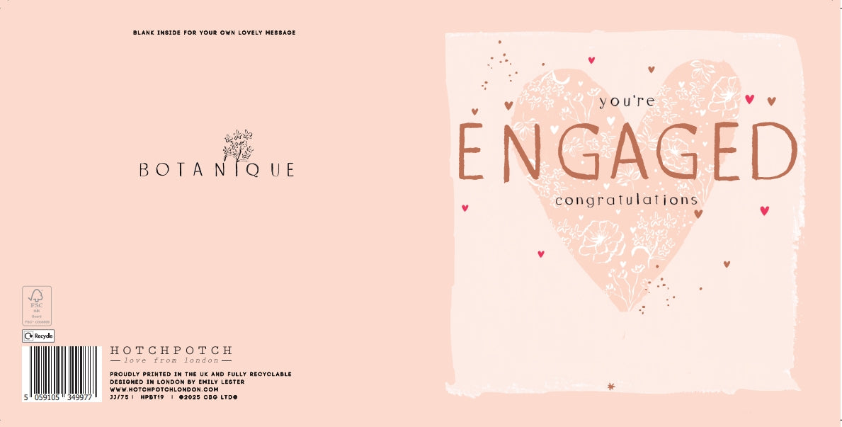 Luxury Foiled Engagement Congratulations Card - Contemporary Greeting Card, Botanique Range by Hotchpotch London 6 x 6