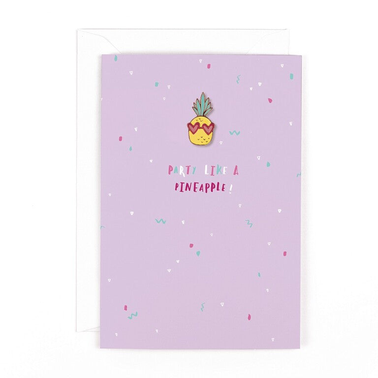 Hotchpotch Party Like A Pineapple Card with Enamel Pineapple Pin Badge - Greetings Card