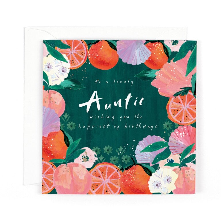 Luxury Birthday Card To A Lovely Auntie, With Satin Gold Foil Finish - Sardinia Collection Greeting Card by Hotchpotch London Size 6 x 6 inches