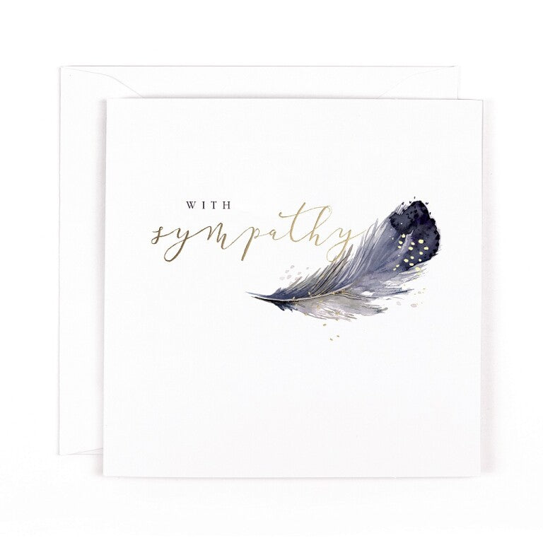 Sympathy Card Feather Design, Blank Inside For Personal Message Of Condolence - Swan Lake Collection by Hotchpotch London Size 6 x 6 inches