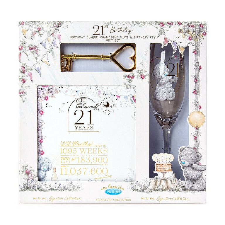 Me to You Tatty Teddy 21st Plaque, Glass and Key Gift Set- Official Signature Collection