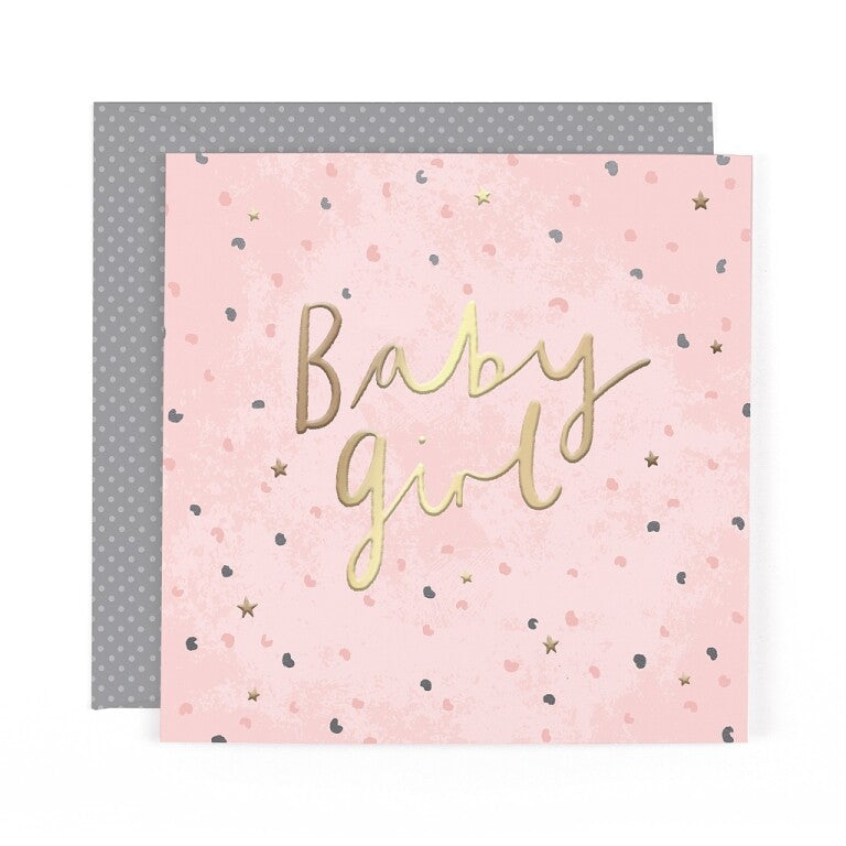 Stunning Foiled New Baby Birth Congrats Card For Baby Girl, With Bespoke Dotty Envelope - Anise Greeting Card by Hotchpotch London Size 6 x 6 inches