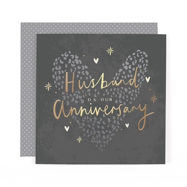 Stunning Foiled Anniversary Card For Husband, With Bespoke Dotty Envelope - Anise Greeting Card by Hotchpotch London Size 6 x 6 inches