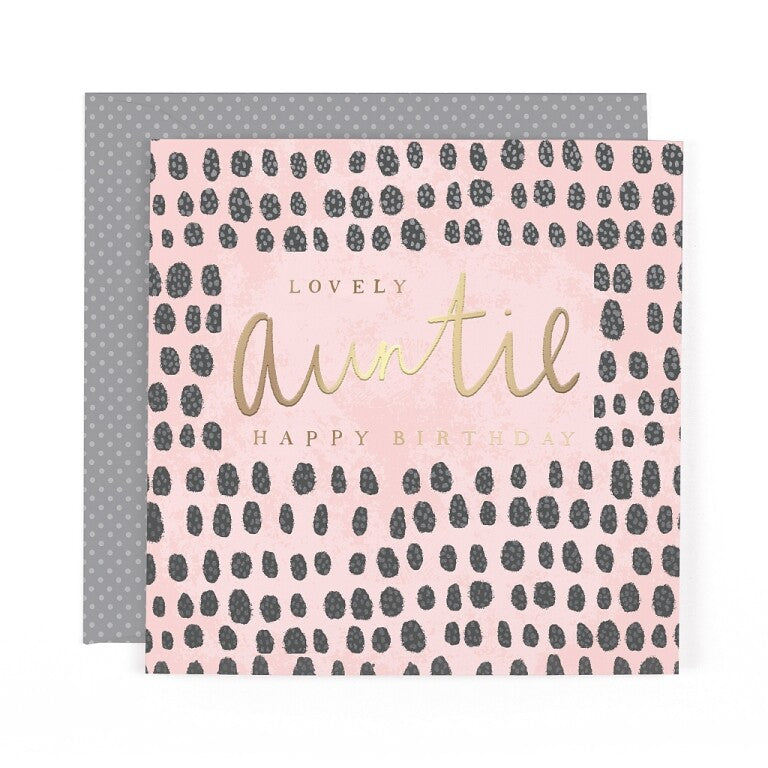 Stunning Foiled Birthday Card For Auntie, With Bespoke Dotty Envelope - Anise Greeting Card by Hotchpotch London Size 6 x 6 inches