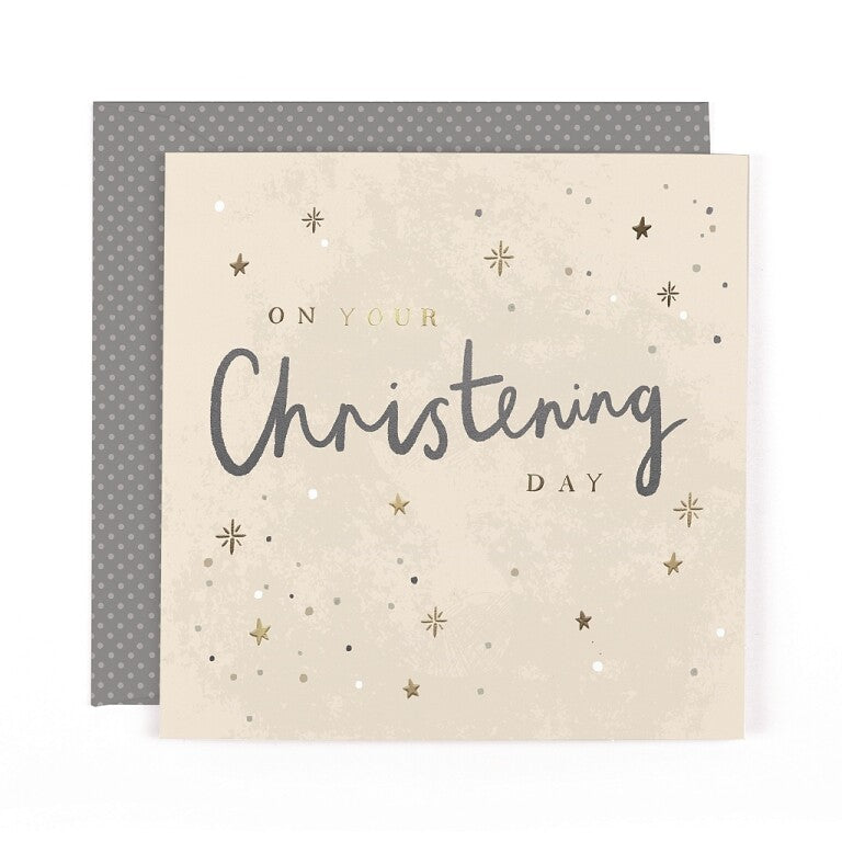 Stunning Foiled Christening Congrats Card For Girl Or Boy, With Bespoke Dotty Envelope - Anise Greeting Card by Hotchpotch London Size 6 x 6 inches