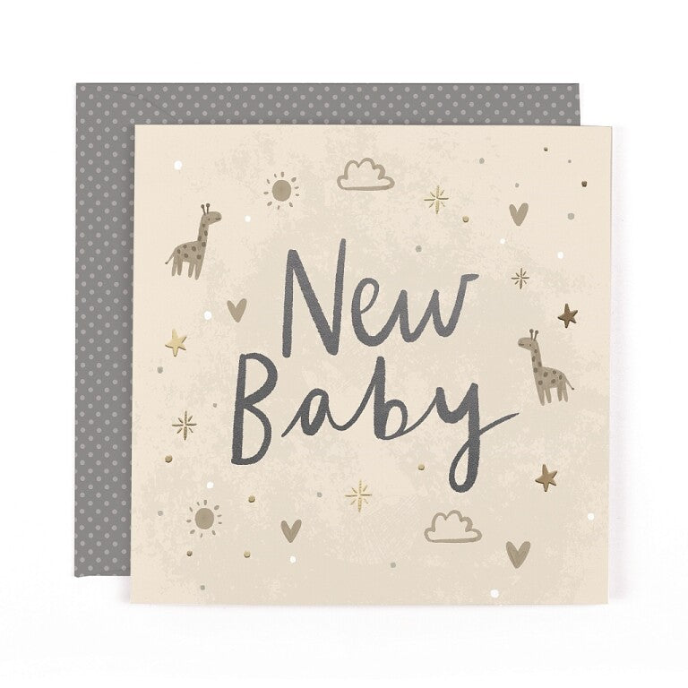 Stunning Foiled New Baby Birth Congrats Card For Baby Boy Or Baby Girl, With Bespoke Dotty Envelope - Anise Greeting Card by Hotchpotch London Size 6 x 6 inches