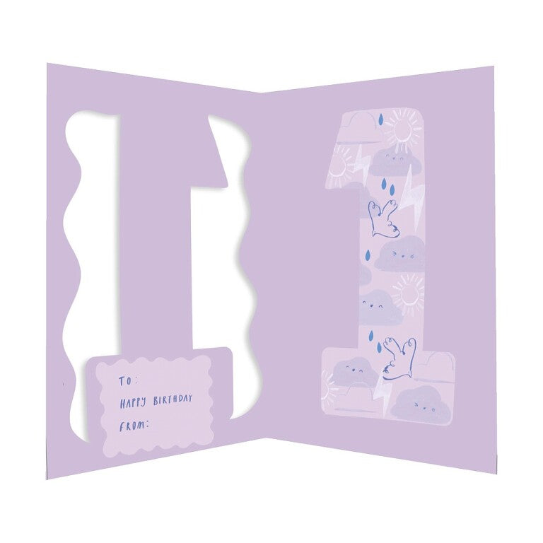 Fun Birthday Card For Girl's 1st Birthday, Birthday Card With Die-cut Detail And Neon Colours - Doodle Greeting Card by Hotchpotch London Size 5 x 7 inches
