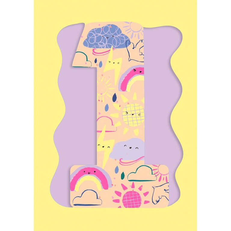 Fun Birthday Card For Girl's 1st Birthday, Birthday Card With Die-cut Detail And Neon Colours - Doodle Greeting Card by Hotchpotch London Size 5 x 7 inches