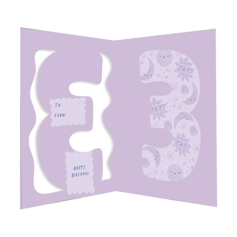 Fun Birthday Card For Girl's 3rd Birthday, Birthday Card With Die-cut Detail And Neon Colours - Doodle Greeting Card by Hotchpotch London Size 5 x 7 inches