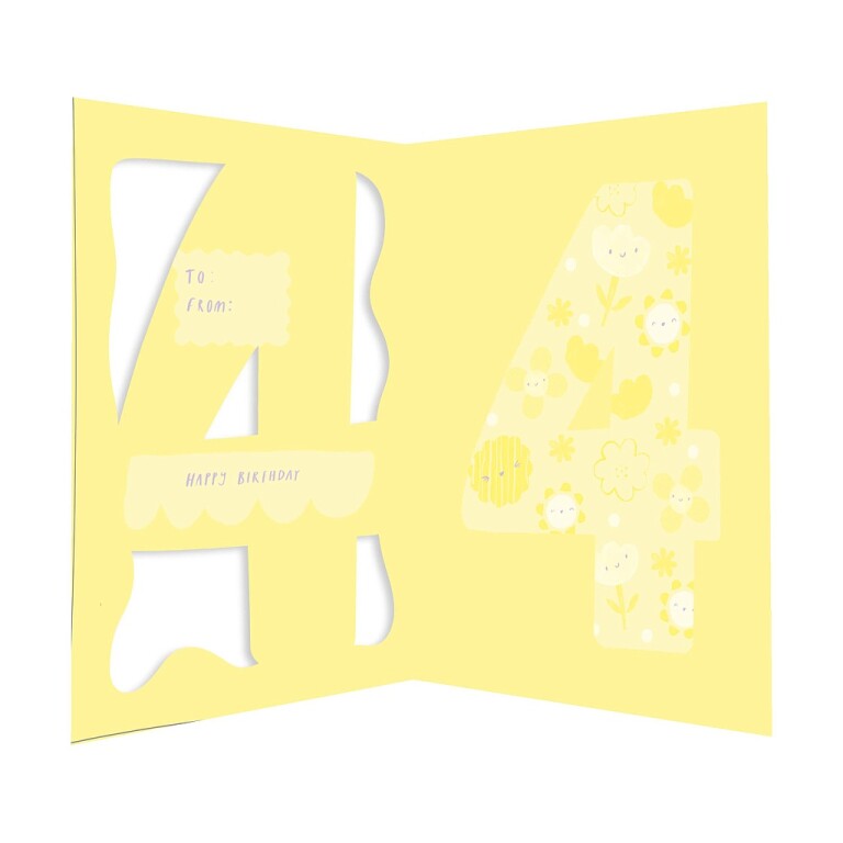 Fun Birthday Card For Girl's 4th Birthday, Birthday Card With Die-cut Detail And Neon Colours - Doodle Greeting Card by Hotchpotch London Size 5 x 7 inches