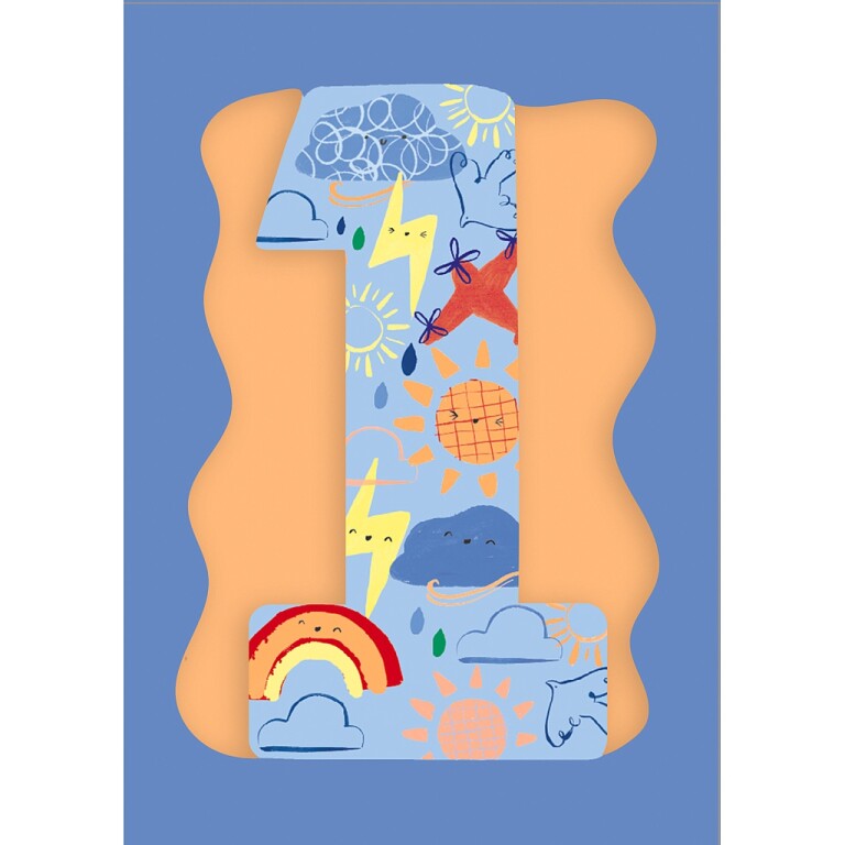 Fun Birthday Card For Boy's 1st Birthday, Birthday Card With Die-cut Detail And Neon Colours - Doodle Greeting Card by Hotchpotch London Size 5 x 7 inches