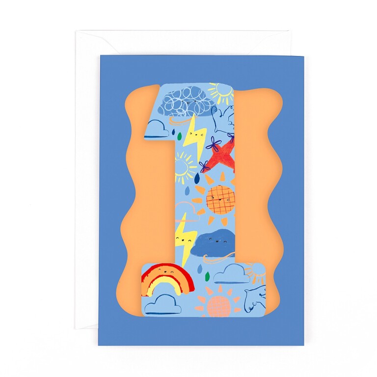 Fun Birthday Card For Boy's 1st Birthday, Birthday Card With Die-cut Detail And Neon Colours - Doodle Greeting Card by Hotchpotch London Size 5 x 7 inches