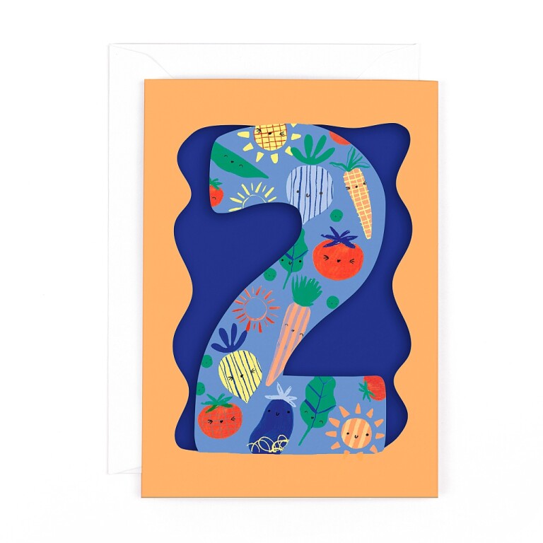 Fun Birthday Card For Boy's 2nd Birthday, Birthday Card With Die-cut Detail And Neon Colours - Doodle Greeting Card by Hotchpotch London Size 5 x 7 inches