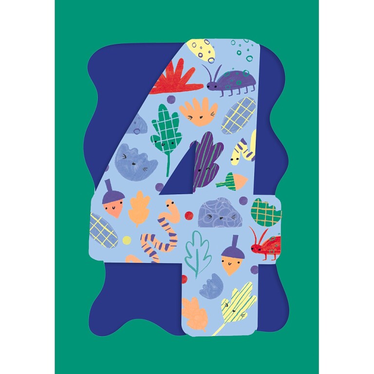 Fun Birthday Card For Boy's 4th Birthday, Birthday Card With Die-cut Detail And Neon Colours - Doodle Greeting Card by Hotchpotch London Size 5 x 7 inches