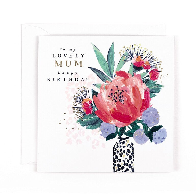 Beautiful Foiled Birthday Card For A Lovely Mum, Contemporary Floral Design - Frida Greeting Card by Hotchpotch London Size 6 x 6 inches
