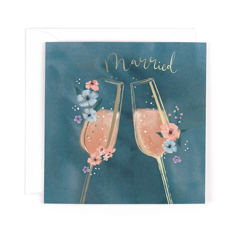 Luxury Wedding Card With Satin Gold Foil Lettering And Stunning Artwork - Madeleine Collection by Hotchpotch London Size 6 x 6 inches