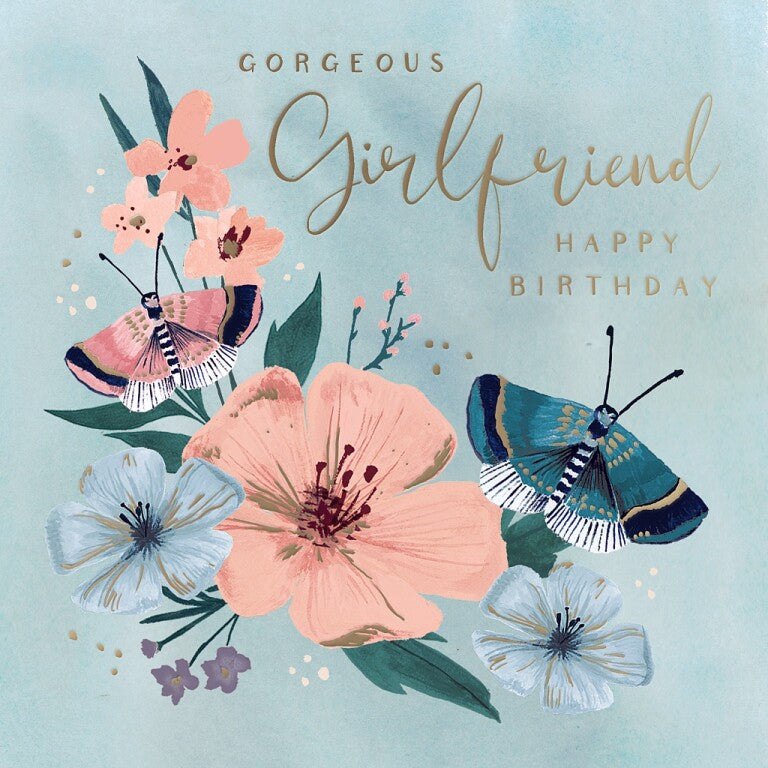 Luxury Birthday Card For Gorgeous Girlfriend With Satin Gold Foil Lettering And Stunning Artwork - Madeleine Collection by Hotchpotch London Size 6 x 6 inches