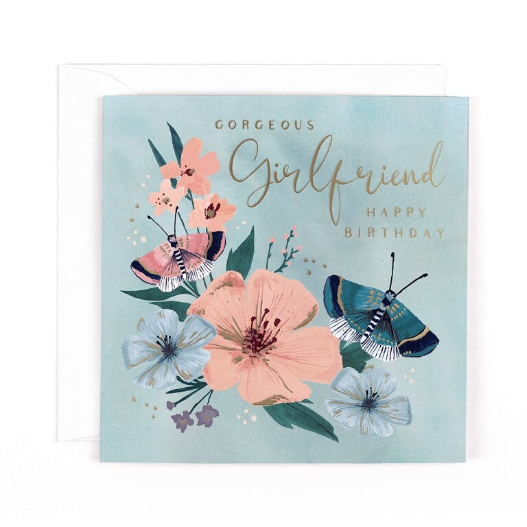 Luxury Birthday Card For Gorgeous Girlfriend With Satin Gold Foil Lettering And Stunning Artwork - Madeleine Collection by Hotchpotch London Size 6 x 6 inches