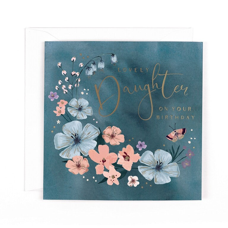 Luxury Birthday Card For Lovely Daughter With Satin Gold Foil Lettering And Stunning Artwork - Madeleine Collection by Hotchpotch London Size 6 x 6 inches