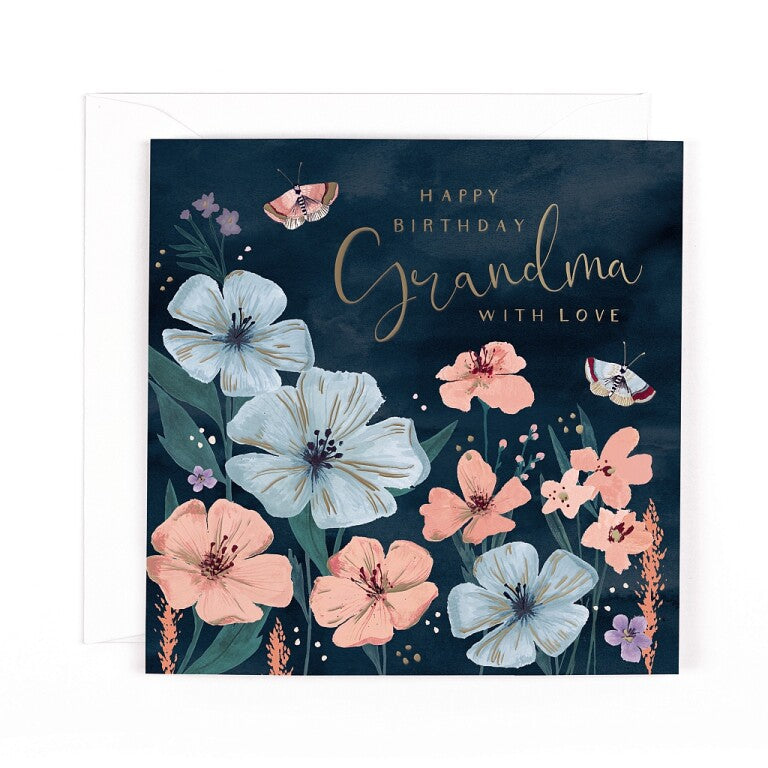 Luxury Birthday Card For Grandma With Satin Gold Foil Lettering And Stunning Artwork - Madeleine Collection by Hotchpotch London Size 6 x 6 inches