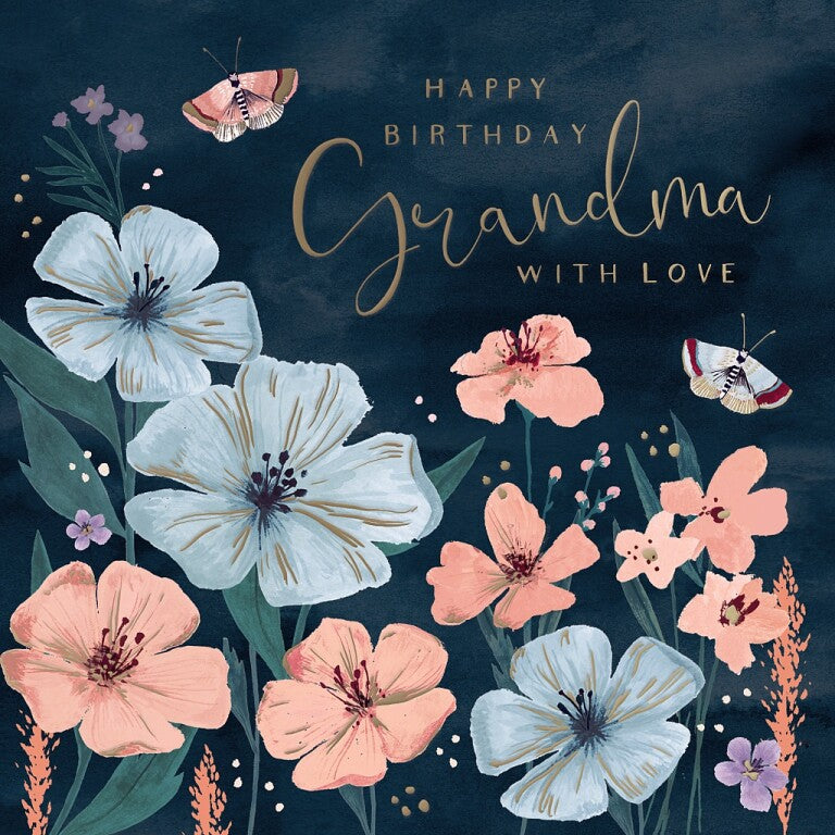 Luxury Birthday Card For Grandma With Satin Gold Foil Lettering And Stunning Artwork - Madeleine Collection by Hotchpotch London Size 6 x 6 inches