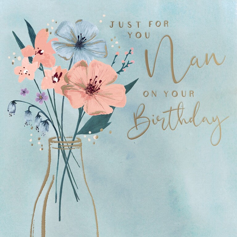 Luxury Birthday Card For Nan With Satin Gold Foil Lettering And Stunning Artwork - Madeleine Collection by Hotchpotch London Size 6 x 6 inches