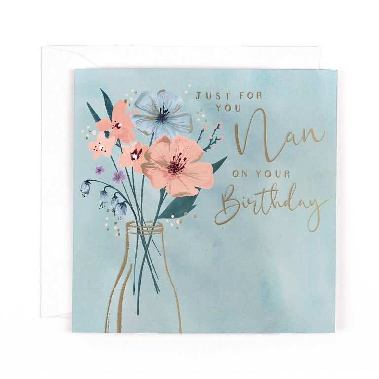 Luxury Birthday Card For Nan With Satin Gold Foil Lettering And Stunning Artwork - Madeleine Collection by Hotchpotch London Size 6 x 6 inches