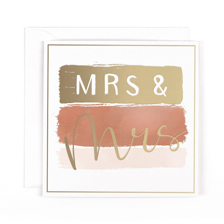 Luxury Mrs & Mrs Wedding Card With Satin Gold Foil Finish, LGBTQ+ Wedding Day Card - Madeleine Collection by Hotchpotch London Size 6 x 6 inches