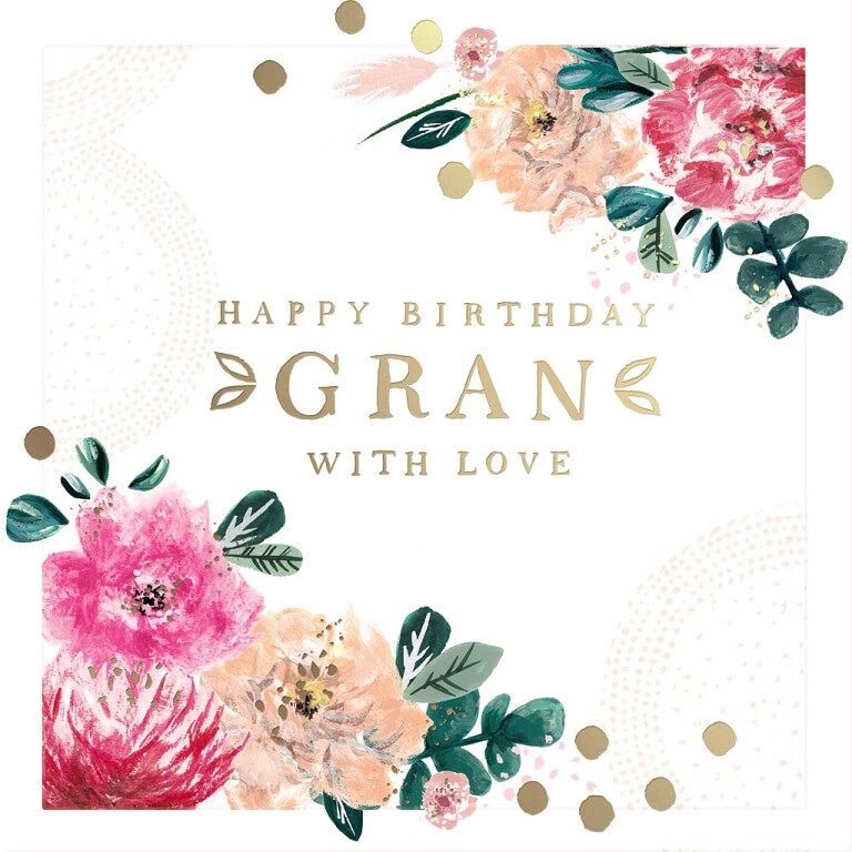 Luxury Birthday Card For Gran With Gold Foil Lettering And Stunning Floral Design - Oh! Dotty Collection by Hotchpotch London Size 6 x 6 inches