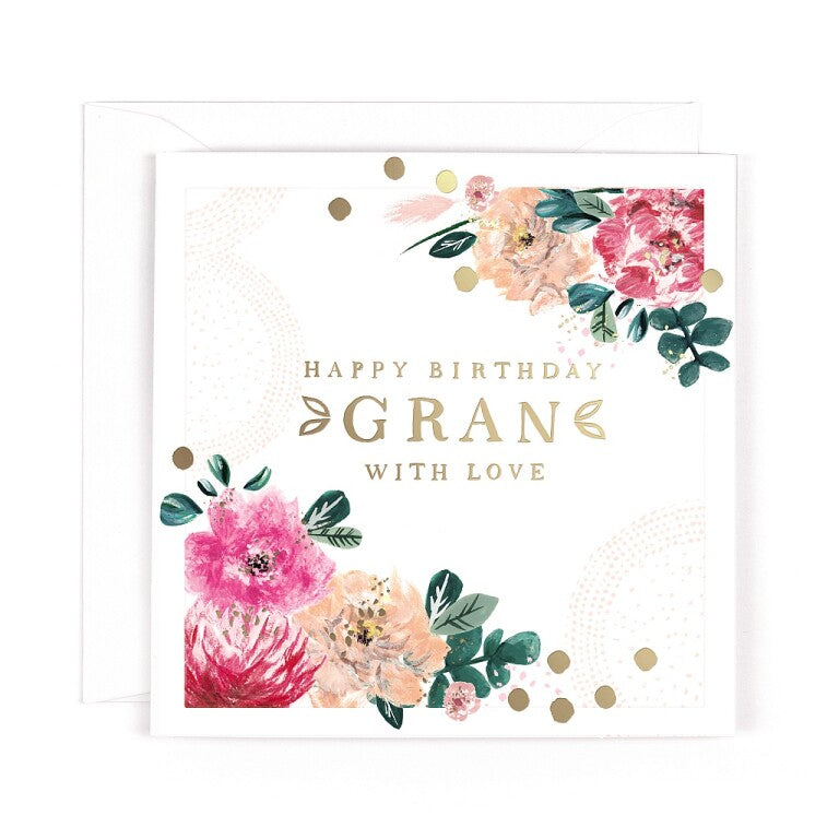Luxury Birthday Card For Gran With Gold Foil Lettering And Stunning Floral Design - Oh! Dotty Collection by Hotchpotch London Size 6 x 6 inches