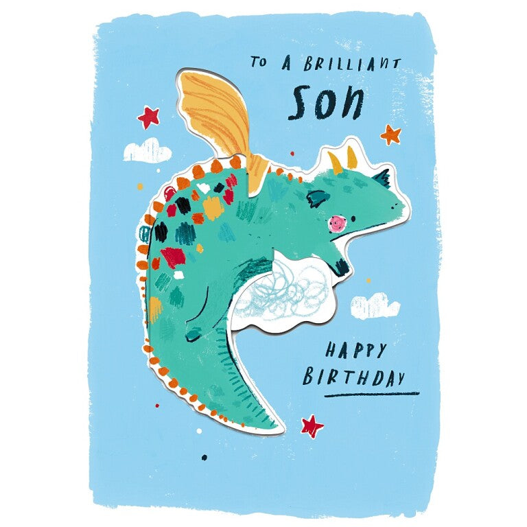 Cute Dragon Pop-Up Birthday Card For A Brilliant Son - Playground Collection By Hotchpotch London Size 5 x 7 inches