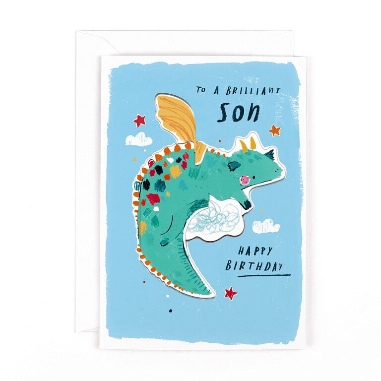 Cute Dragon Pop-Up Birthday Card For A Brilliant Son - Playground Collection By Hotchpotch London Size 5 x 7 inches