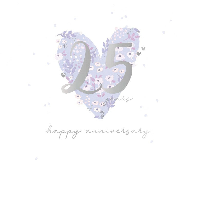 Stunning Silver Wedding Anniversary Congratulations Card, Hand-Painted Floral Design With Silver Foil For 25-Year Anniversary - Primrose Hill Collection by Hotchpotch London Size 6 x 6 inches