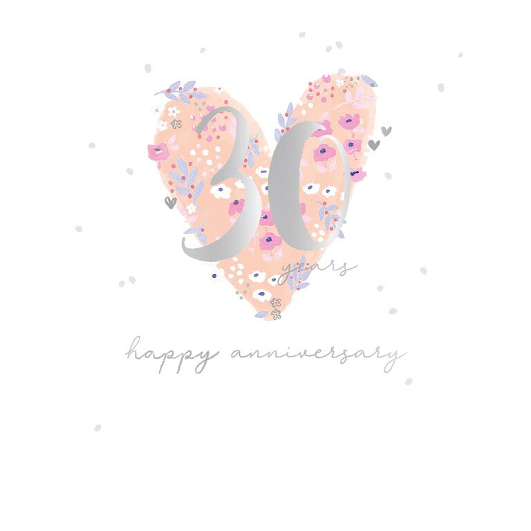 Stunning Pearl Wedding Anniversary Congratulations Card, Hand-Painted Floral Design With Silver Foil For 30-Year Anniversary - Primrose Hill Collection by Hotchpotch London Size 6 x 6 inches