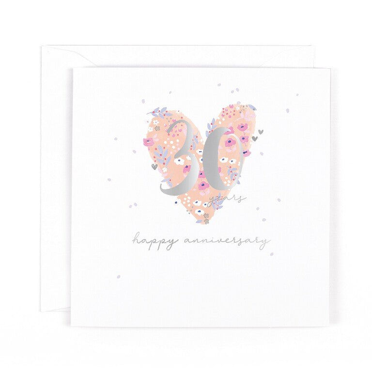 Stunning Pearl Wedding Anniversary Congratulations Card, Hand-Painted Floral Design With Silver Foil For 30-Year Anniversary - Primrose Hill Collection by Hotchpotch London Size 6 x 6 inches