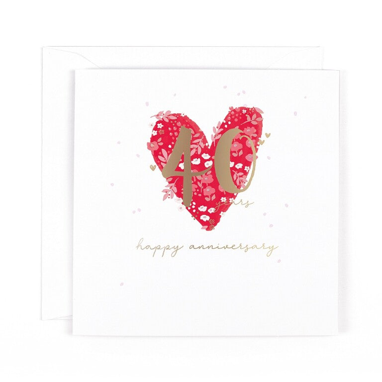 Stunning Ruby Wedding Anniversary Congratulations Card, Hand-Painted Floral Design With Gold Foil For 40-Year Anniversary - Primrose Hill Collection by Hotchpotch London Size 6 x 6 inches