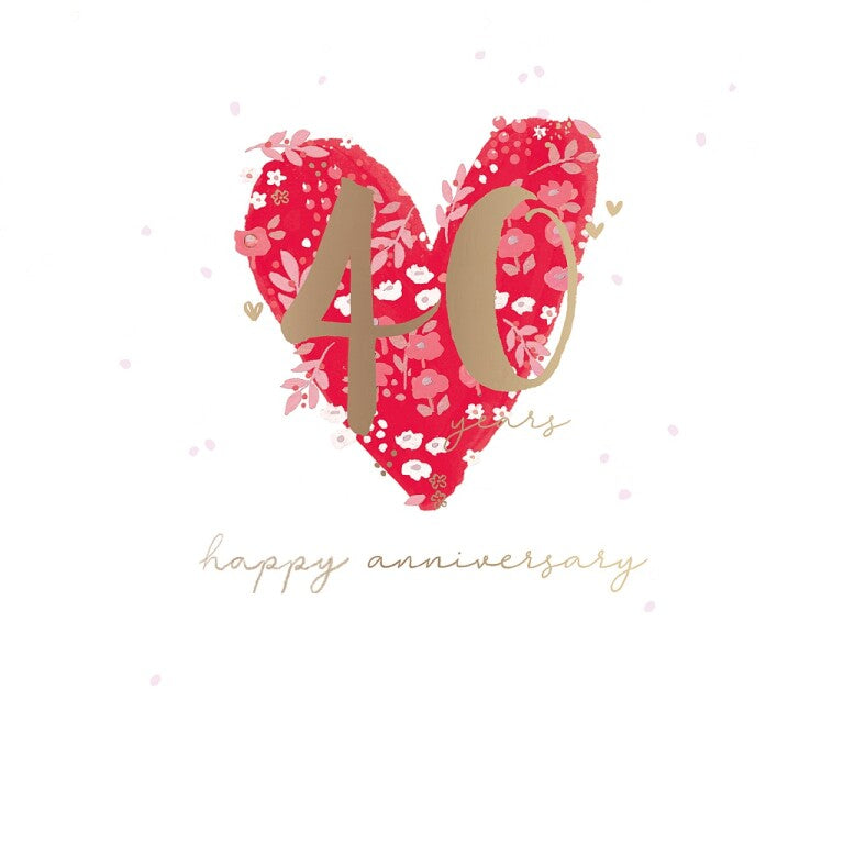 Stunning Ruby Wedding Anniversary Congratulations Card, Hand-Painted Floral Design With Gold Foil For 40-Year Anniversary - Primrose Hill Collection by Hotchpotch London Size 6 x 6 inches