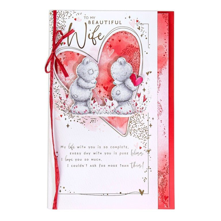 Me to You Tatty Teddy Hand Made Valentine's Day Card 'To my Beautiful Wife' 7 x 11