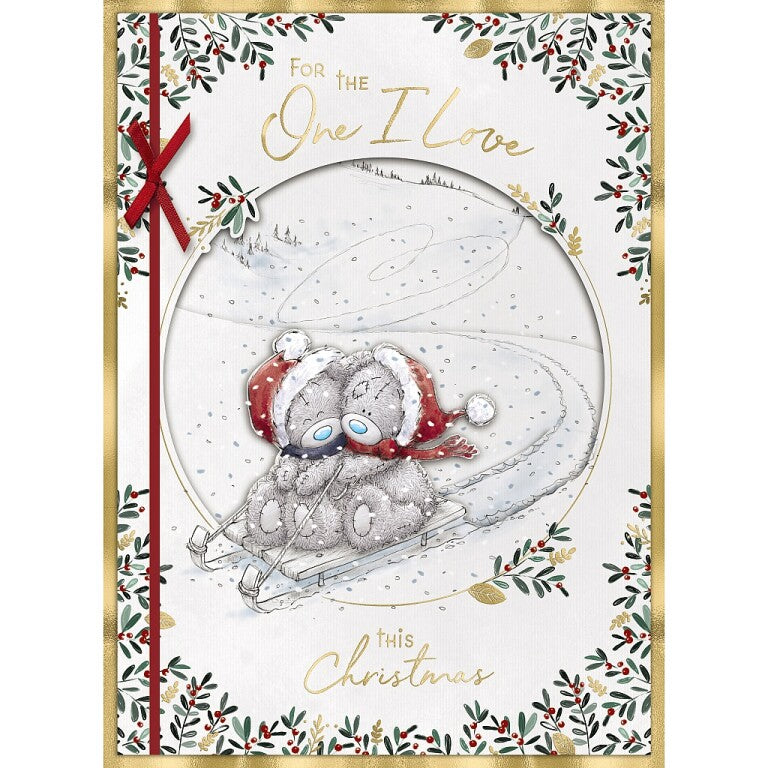 Me to You Tatty Teddy 'For The One I Love' Sledge Handmade Christmas Card