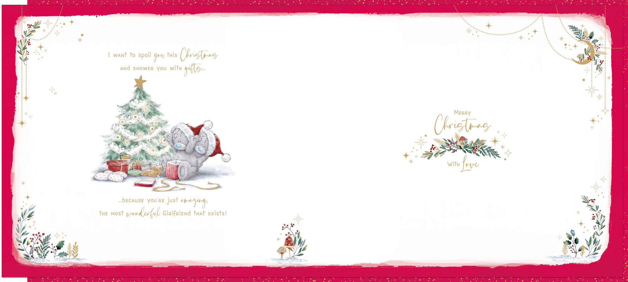 Me To You Tatty Teddy Luxury Extra-Large Boxed Handmade Christmas Card For Beautiful Girlfriend, Tatty Teddy Bears With Christmas Star 12x14ins - Official Collection