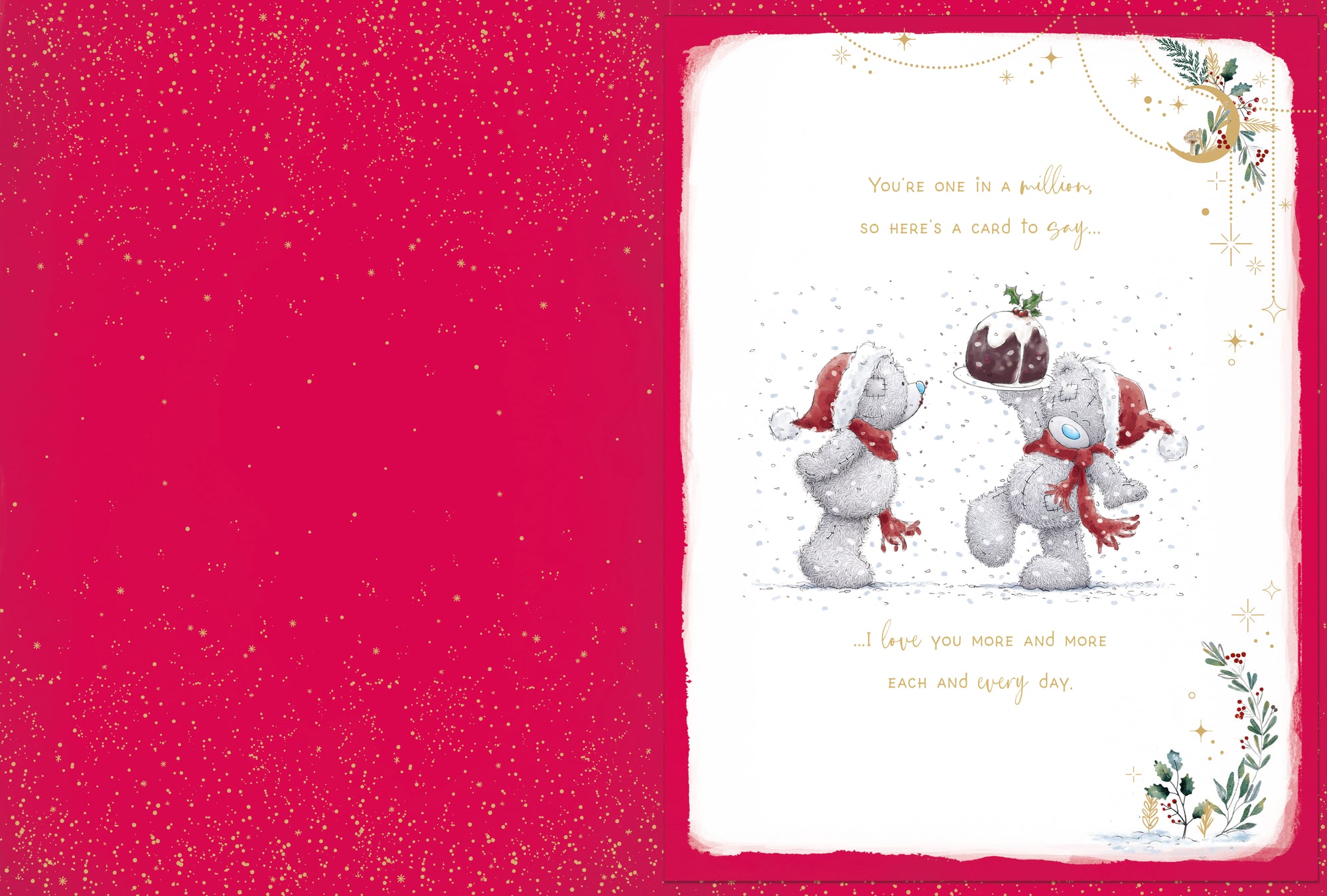 Me To You Tatty Teddy Luxury Large Boxed Handmade Christmas Card For Fabulous Girlfriend, Tatty Teddy Bears With Christmas Pudding 9x12ins - Official Collection