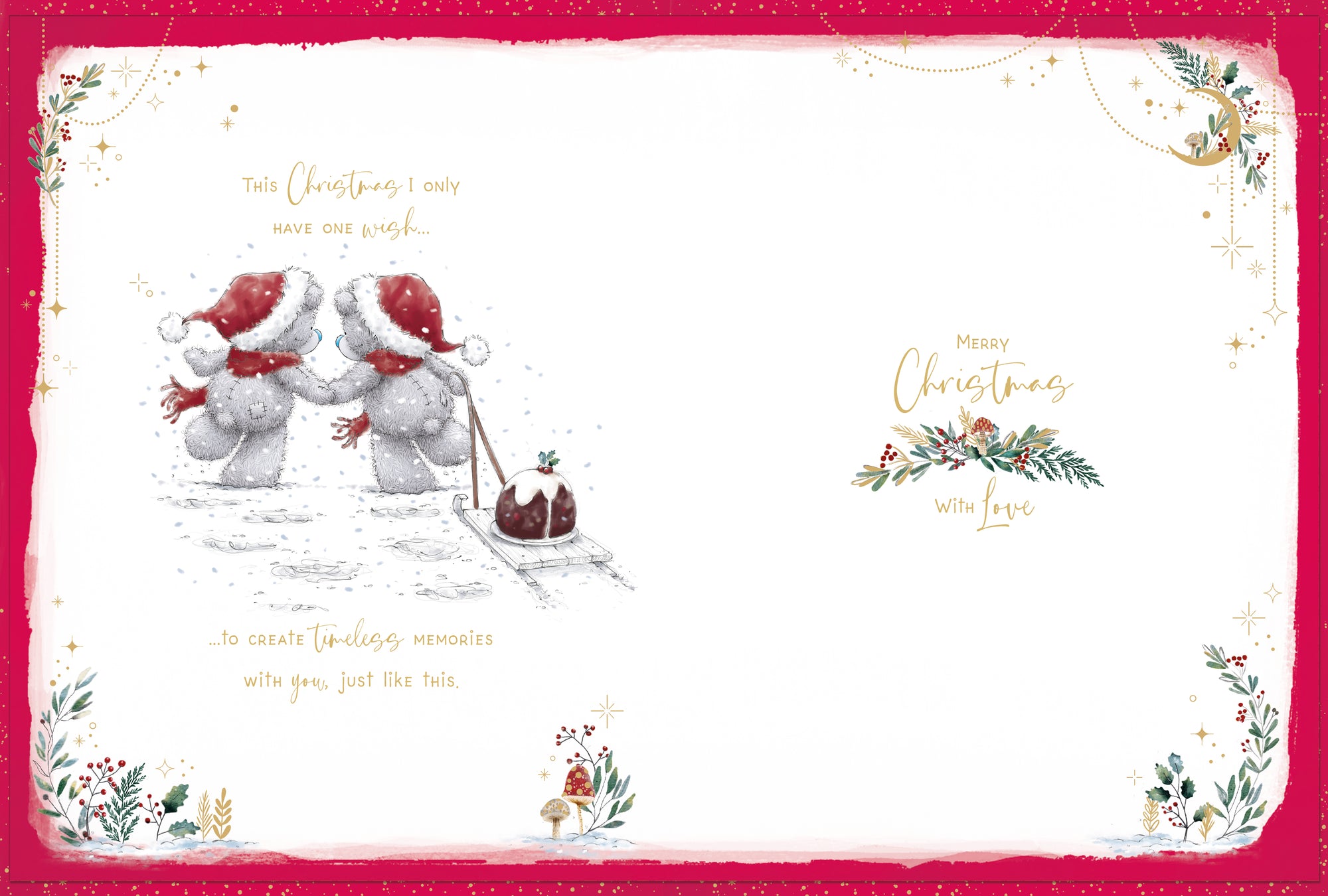 Me To You Tatty Teddy Luxury Large Boxed Handmade Christmas Card For Fabulous Girlfriend, Tatty Teddy Bears With Christmas Pudding 9x12ins - Official Collection