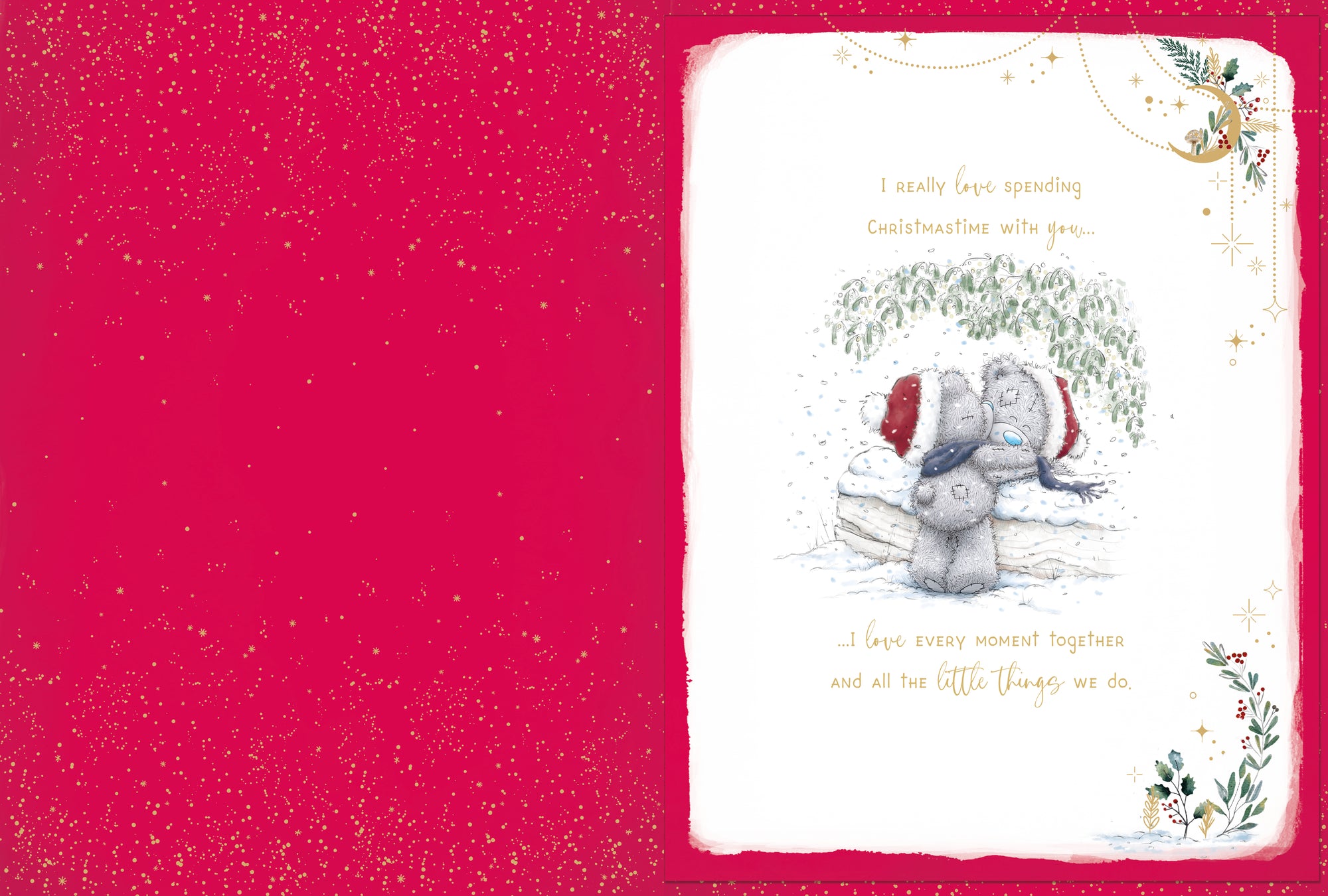 Me To You Tatty Teddy Luxury Boxed Handmade Christmas Card For Brilliant Fiancé, Tatty Teddy Bears In Snow 9x12ins - Official Collection