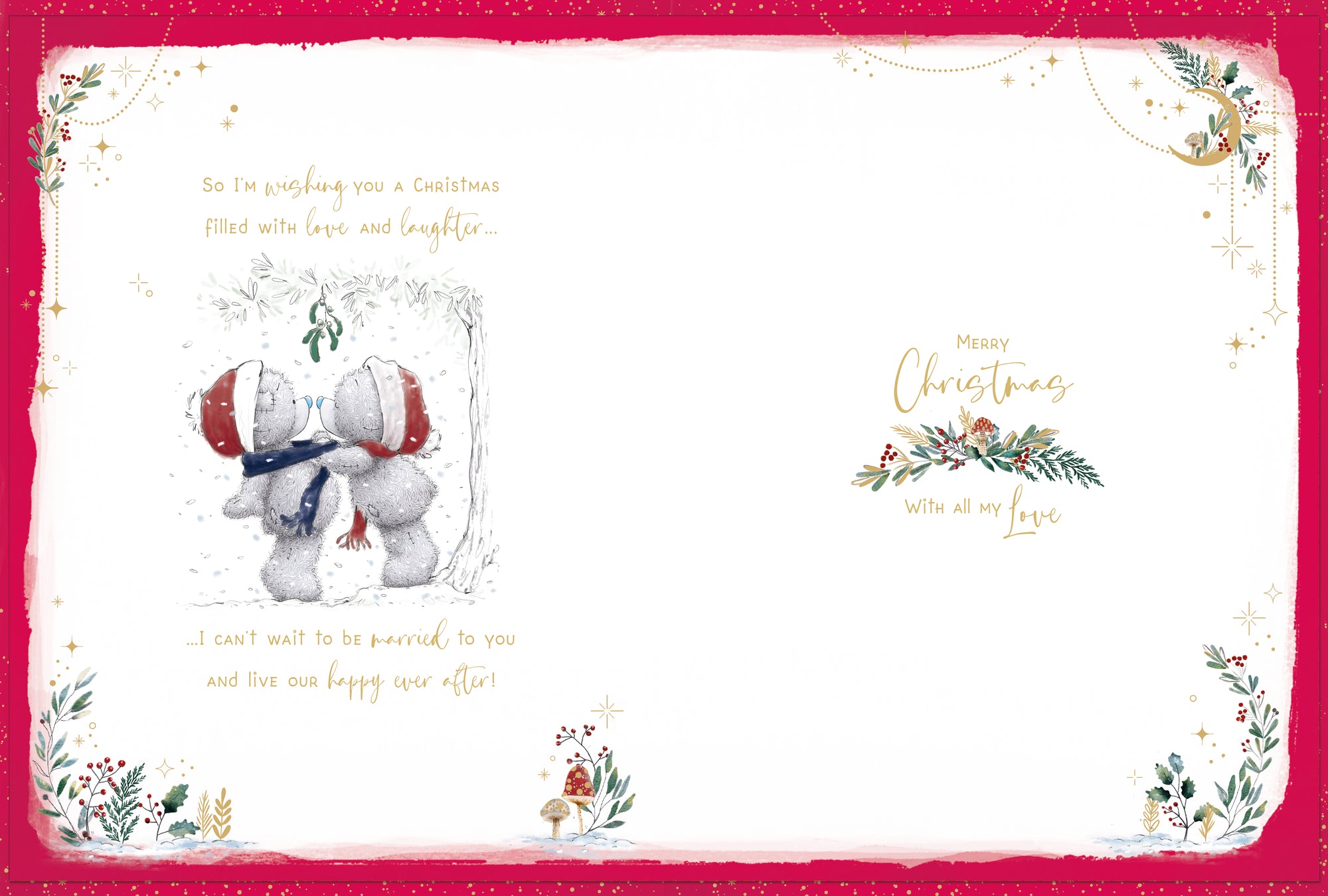 Me To You Tatty Teddy Luxury Boxed Handmade Christmas Card For Brilliant Fiancé, Tatty Teddy Bears In Snow 9x12ins - Official Collection