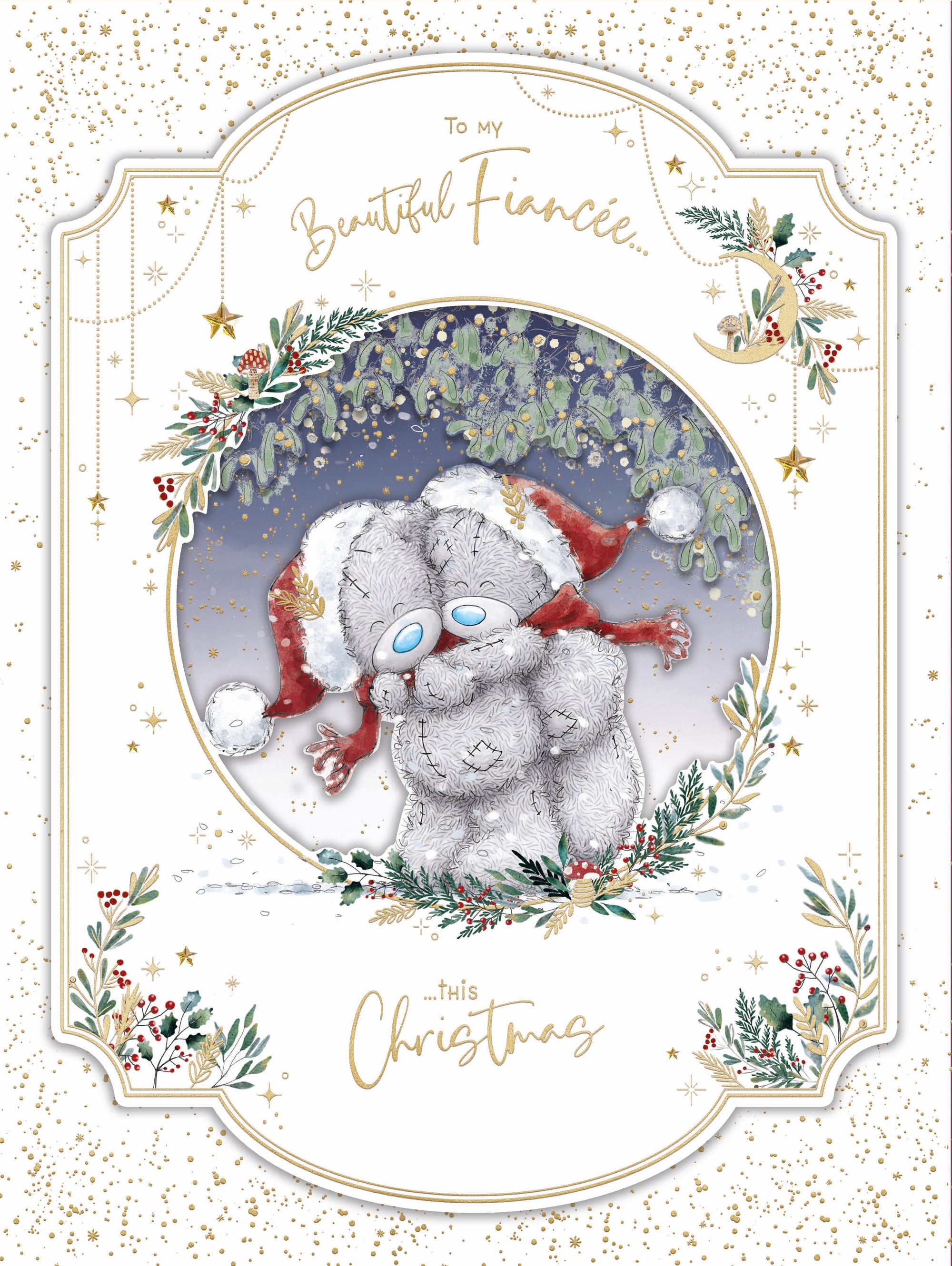 Me To You Tatty Teddy Luxury Boxed Handmade Christmas Card For Beautiful Fiancée, Tatty Teddy Bears Hugging 9x12ins - Official Collection