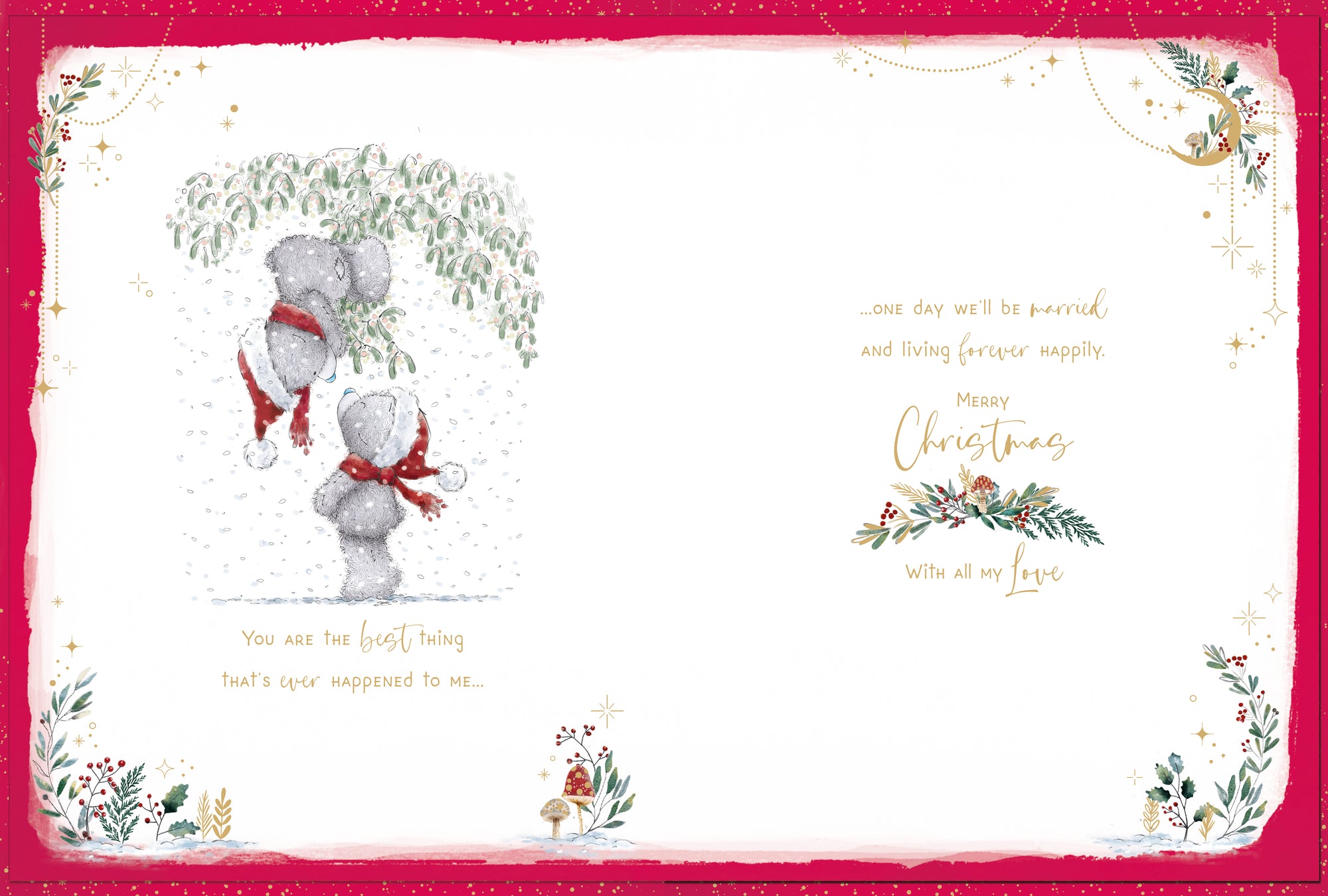 Me To You Tatty Teddy Luxury Boxed Handmade Christmas Card For Beautiful Fiancée, Tatty Teddy Bears Hugging 9x12ins - Official Collection