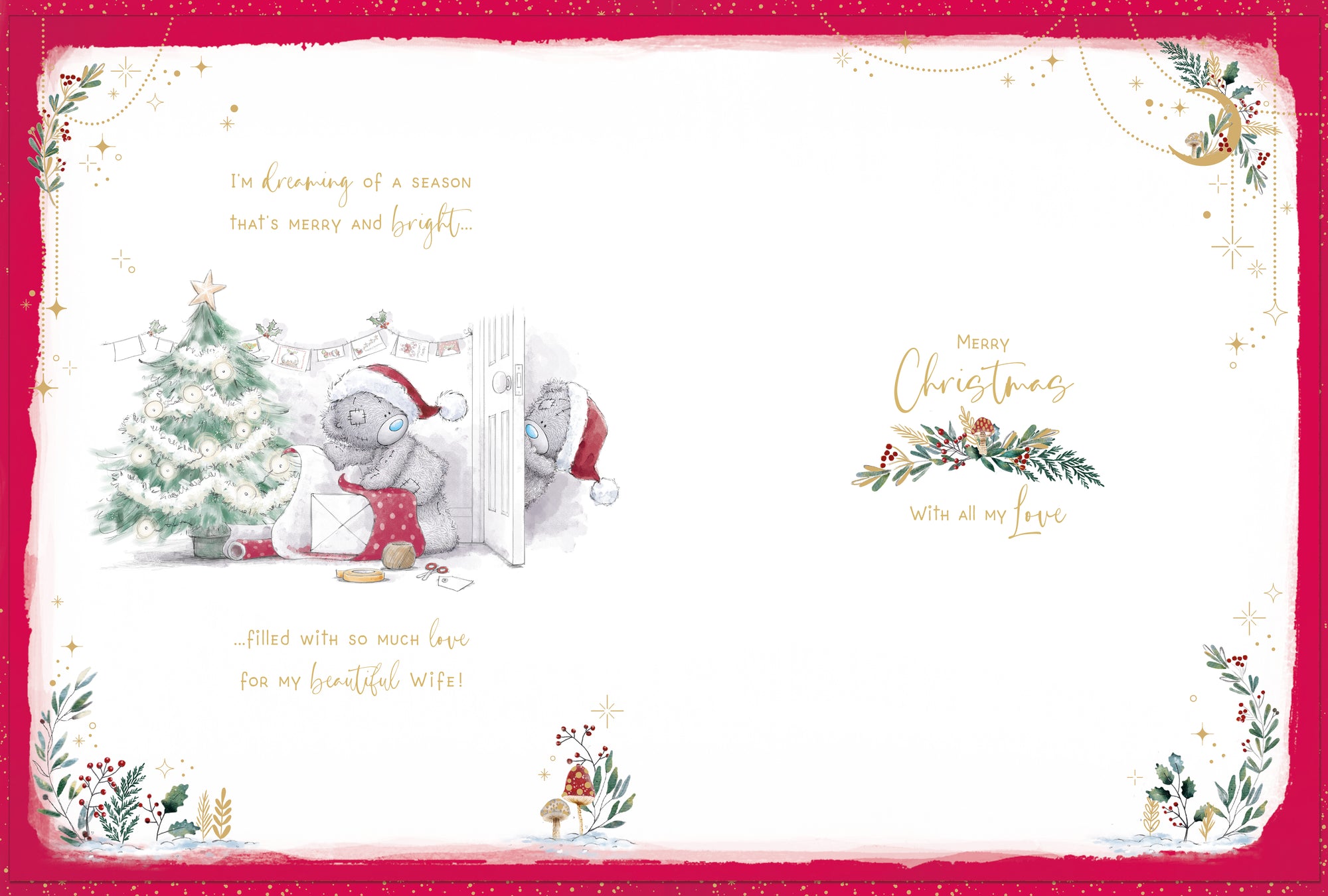 Me To You Tatty Teddy Large Luxury Boxed Handmade Christmas Card To My Wonderful Wife 9x12ins - Official Collection